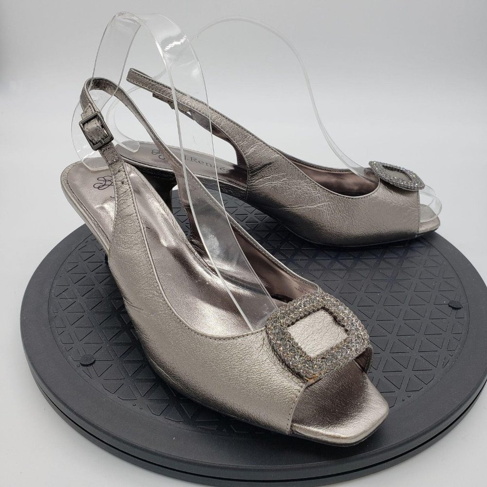 J Renee Women's Silver Slingback Heels Peep Toe Embellis‎ Buhckle Dress Shoes 8W